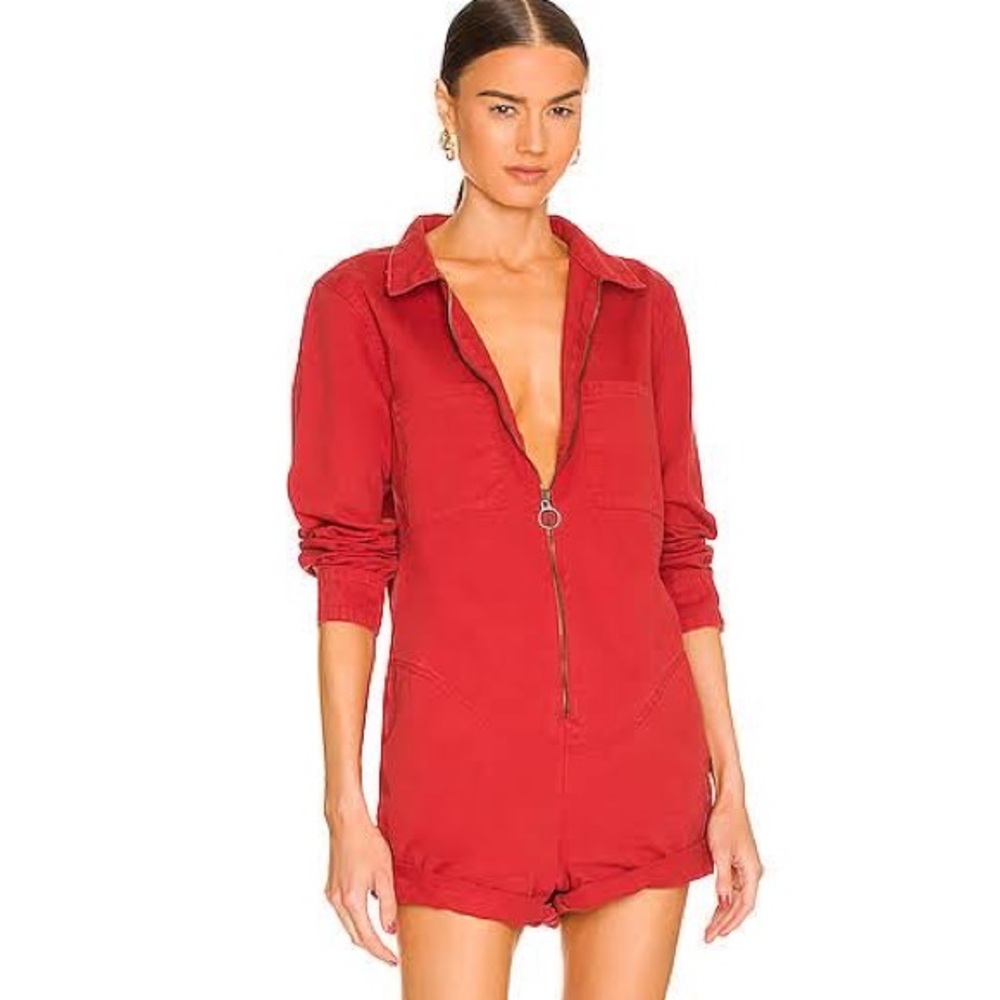 One Teaspoon Red Zip-Front Romper